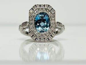 Vintage Style Aquamarine and Diamond Ring