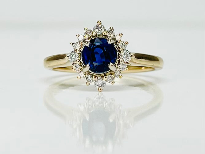 Round Blue Sapphire and Diamond Ring