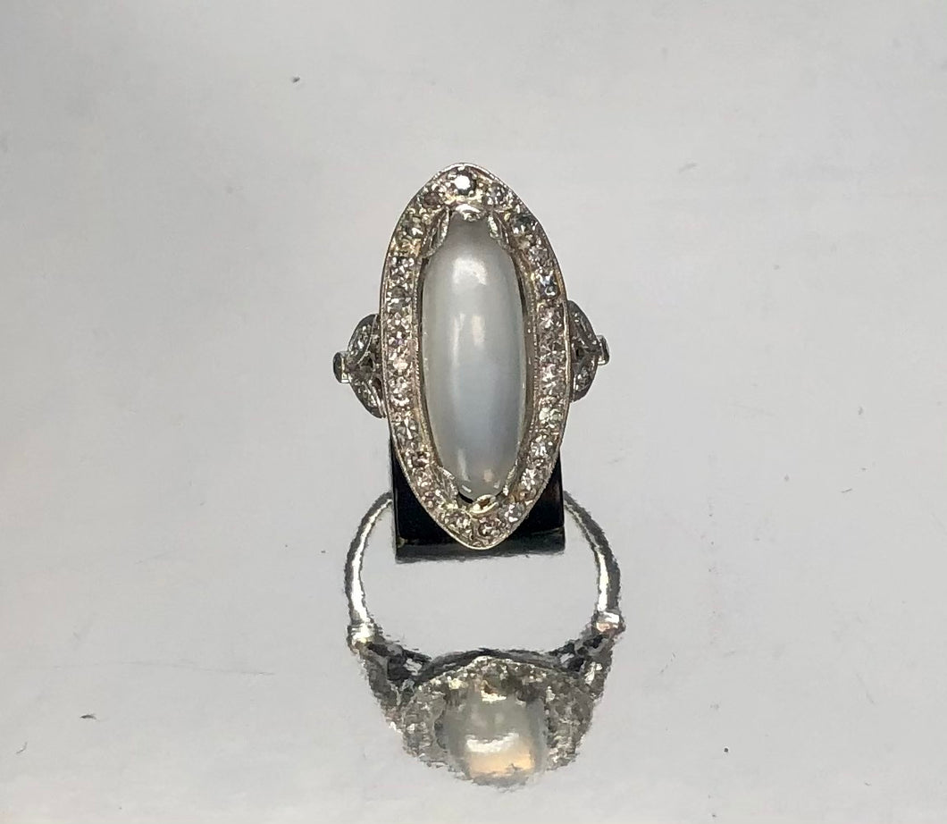 Antique Moonstone and Diamond Ring in Platinum