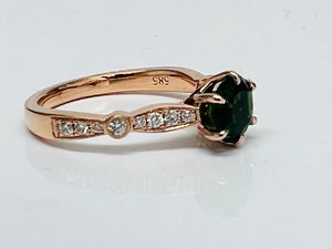 Chrome Tourmaline and Diamond Ring in Rose Gold