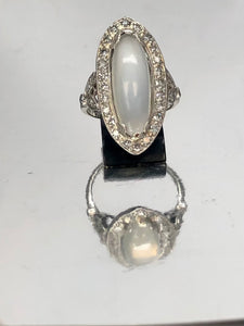 Antique Moonstone and Diamond Ring in Platinum