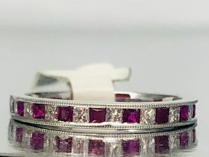 Platinum Ruby and Diamond Stackable Wedding Band