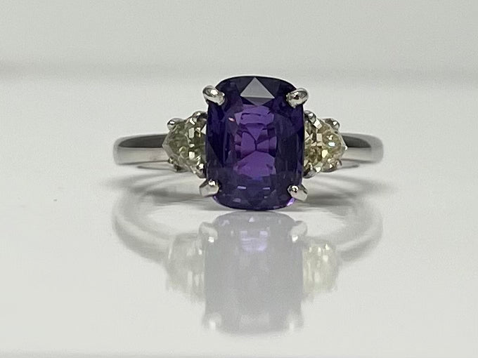 2.99ct Fantastic Purple Sapphire with Canary Cadillac Cut Diamond Ring