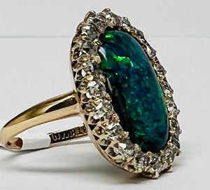 Antique Black Opal and Old European Cut Diamond Ring