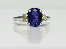 Load image into Gallery viewer, 2.99ct Fantastic Purple Sapphire with Canary Cadillac Cut Diamond Ring
