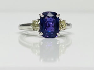 2.99ct Fantastic Purple Sapphire with Canary Cadillac Cut Diamond Ring