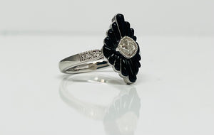 Old Mine Cut Diamond and Black Onyx Ring