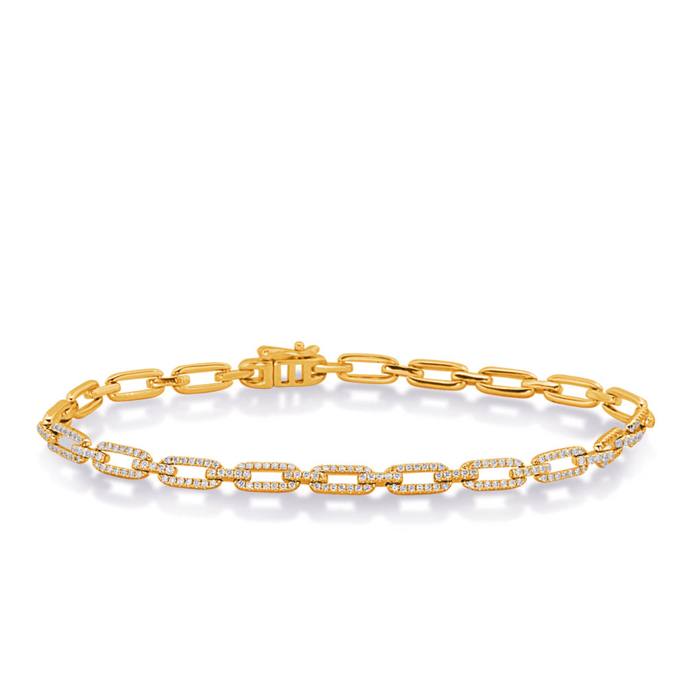 Pave Diamond Paper Clip Bracelet in Yellow Gold