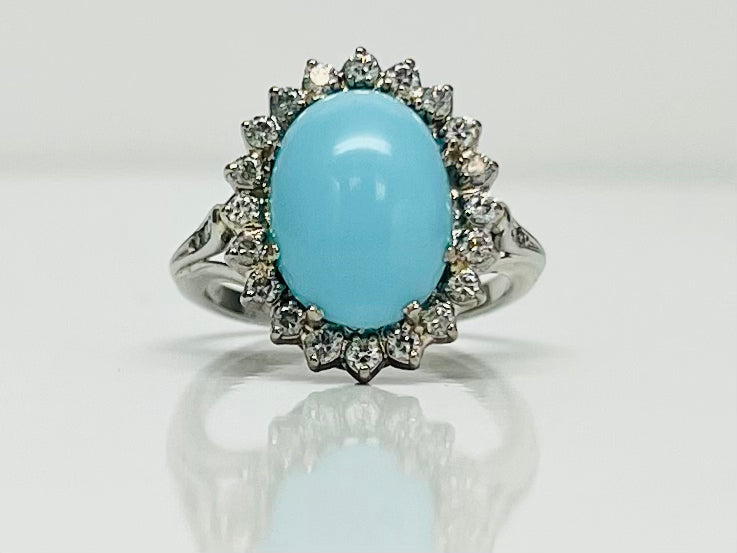 Classic Turquoise and Diamond Ring in 18kwg