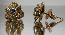 Load image into Gallery viewer, Pavè Diamond Flower Studs in Yellow Gold
