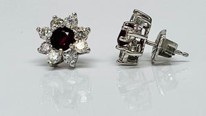 Flowery Ruby and Diamond Stud Earrings
