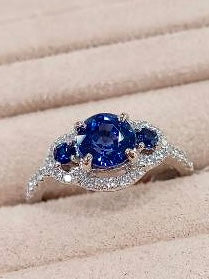 Vivid Sapphire 3 stone Ring