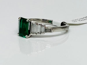 Deco Inspired Vintage Emerald and Baguette Diamond Ring