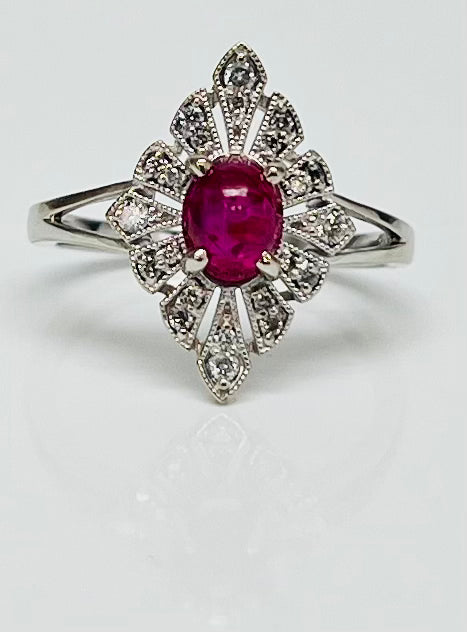 Vintage Cabochon Ruby and Diamond Ring