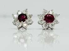 Load image into Gallery viewer, Flowery Ruby and Diamond Stud Earrings
