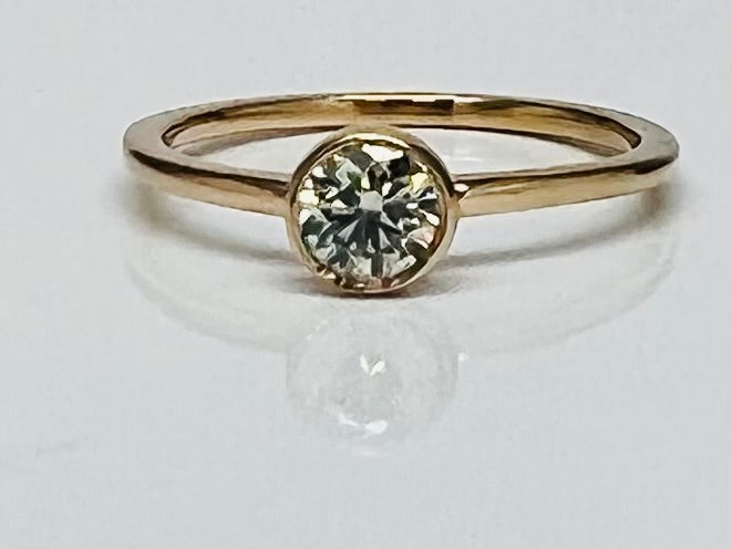 Lazare Kaplan Ideal Cut Diamond in Yellow Gold Bezel Set Stackable Ring