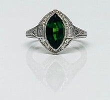 Load image into Gallery viewer, Vintage Chrome Tourmaline Marquise and Diamond Ring in Platinum
