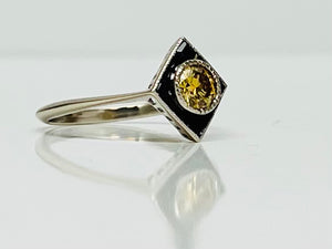 Canary and Onyx Dainty Diamond Ring
