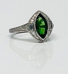 Vintage Chrome Tourmaline Marquise and Diamond Ring in Platinum