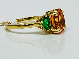 Stunning Mandarin Garnet and Emerald Ring