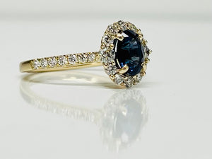 Vivid Blue Oval Sapphire and Diamond Ring