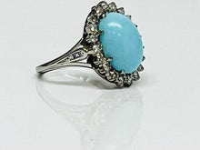 Load image into Gallery viewer, Classic Turquoise and Diamond Ring in 18kwg
