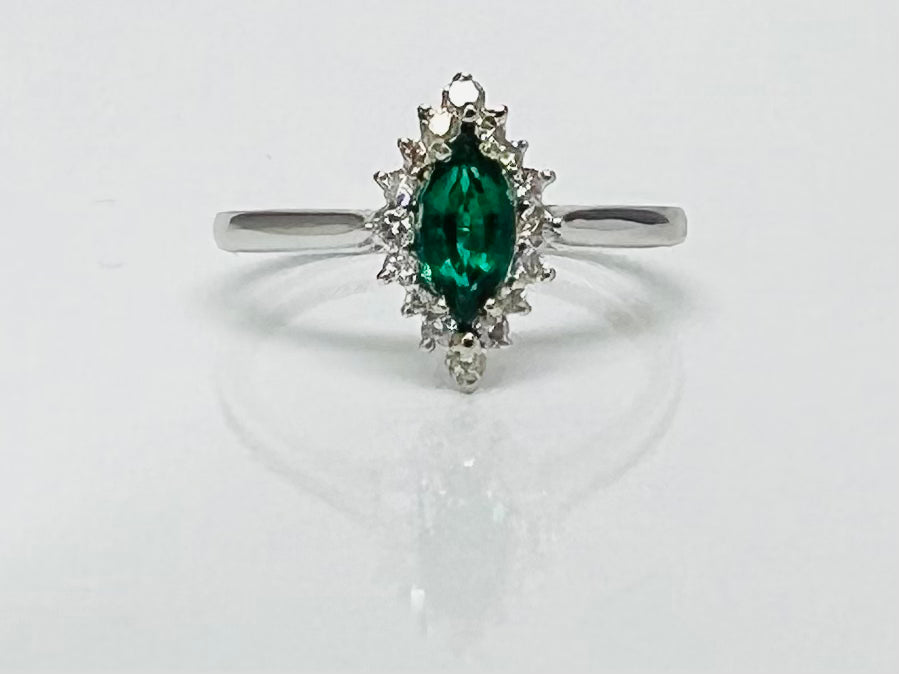Vivid Green Emerald and Diamond Ring