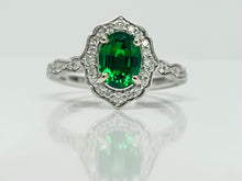 Load image into Gallery viewer, Tsavorite Garnet and Diamond Vintage Style Ring in 14kwg
