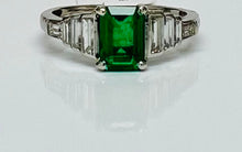 Load image into Gallery viewer, Deco Inspired Vintage Emerald and Baguette Diamond Ring
