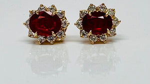 Handmade Classic Burma Ruby and Diamond Earrings