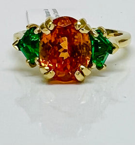 Stunning Mandarin Garnet and Emerald Ring