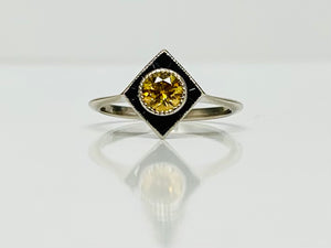 Canary and Onyx Dainty Diamond Ring