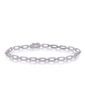 Pave Diamond Paper Clip Bracelet in White Gold