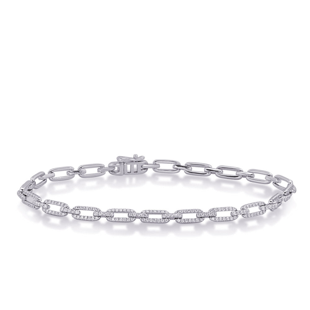 Pave Diamond Paper Clip Bracelet in White Gold