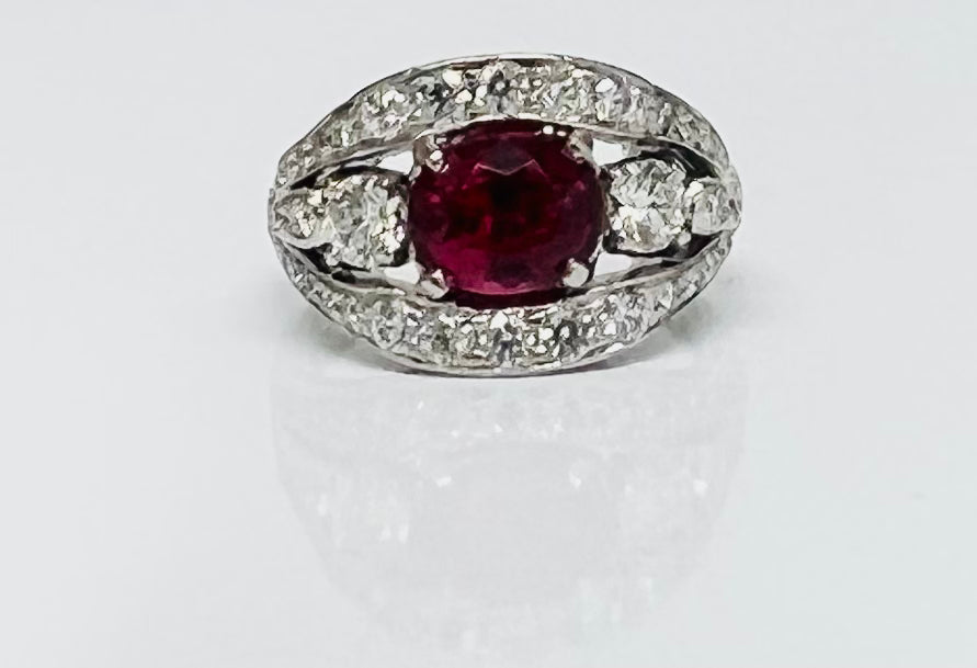 Handmade 1.57ct Spinel and Diamond Platinum Ring