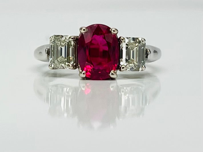 1.66ct Ruby and Diamond Three Stone Ring