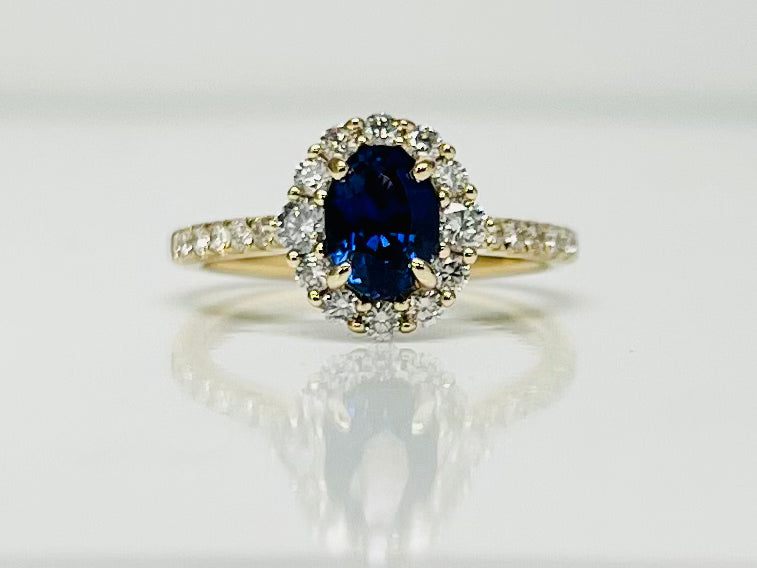 Vivid Blue Oval Sapphire and Diamond Ring