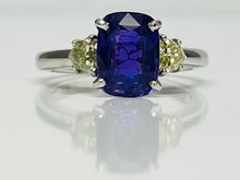 Load image into Gallery viewer, 2.99ct Fantastic Purple Sapphire with Canary Cadillac Cut Diamond Ring
