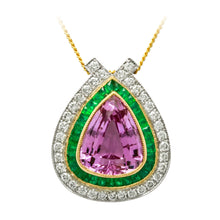 Load image into Gallery viewer, Spring Feverish Kunzite, Emerald, and Diamond Pendant
