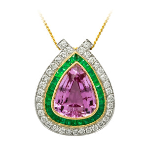 Spring Feverish Kunzite, Emerald, and Diamond Pendant